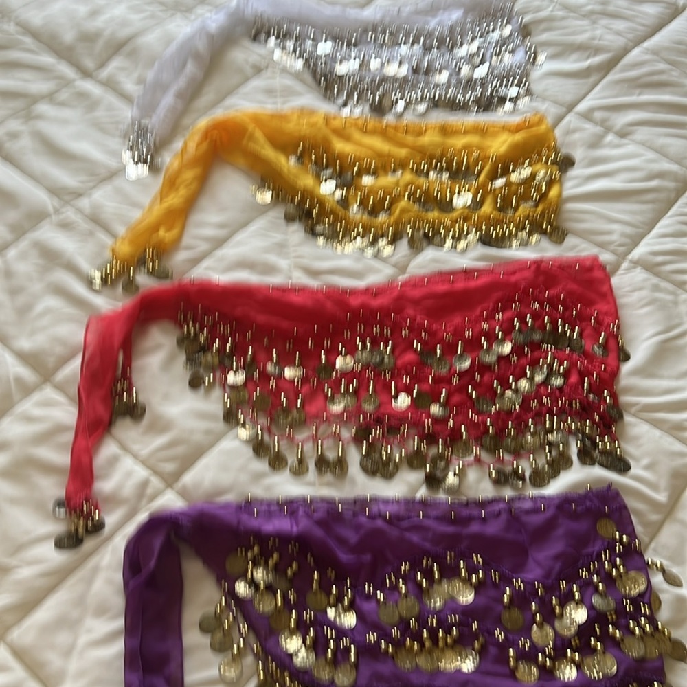 Colorful set of 4 Belly Dance Hip Scarves with Coins - Picture 14 of 14